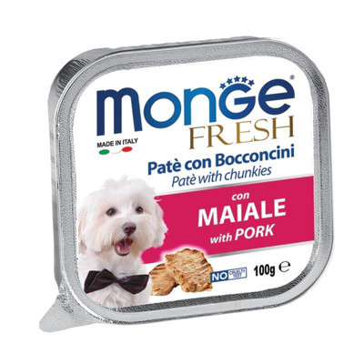 MONGE Fresh Alu Pate&chunkies konservai šunims su kiauliena, 100 g