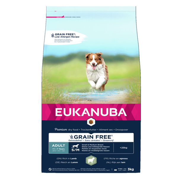 Eukanuba Grain Free Adult L/XL begrūdis maistas didelių veislių šunims su ėriena, 3 kg