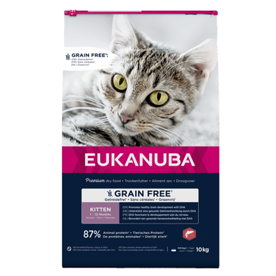 Eukanuba Grain Free Kitten begrūdis maistas kačiukams su lašiša, 10 kg