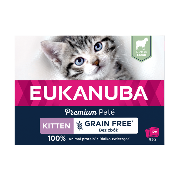 Eukanuba Grain Free Kitten Pate konservai kačiukams su ėriena, 12x85 g