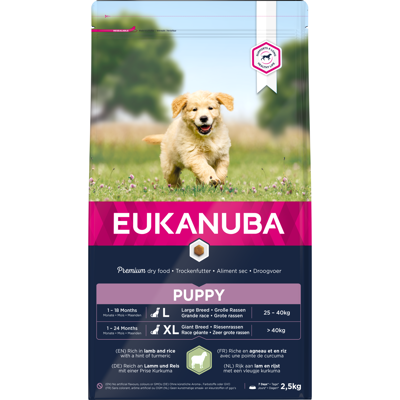 Eukanuba Large Puppy sausas maistas didelių veislių šuniukams su ėriena ir ryžiais, 2,5 kg