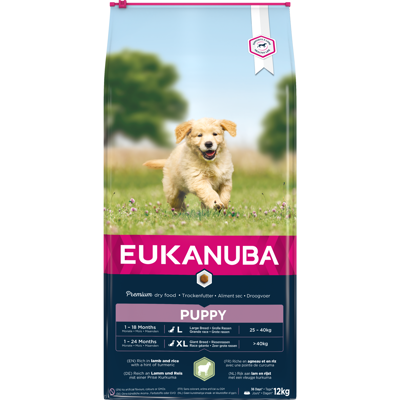 Eukanuba Large Puppy sausas maistas didelių veislių šuniukams su ėriena ir ryžiais, 12 kg