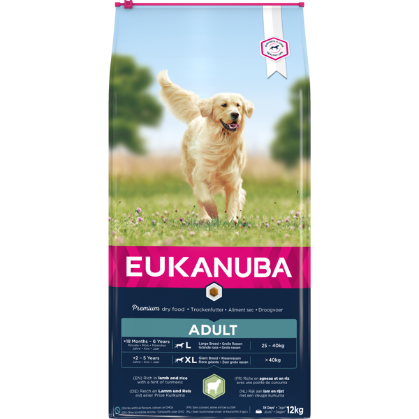 Eukanuba Large Adult sausas maistas didelių veislių šunims su ėriena ir ryžiais, 12 kg