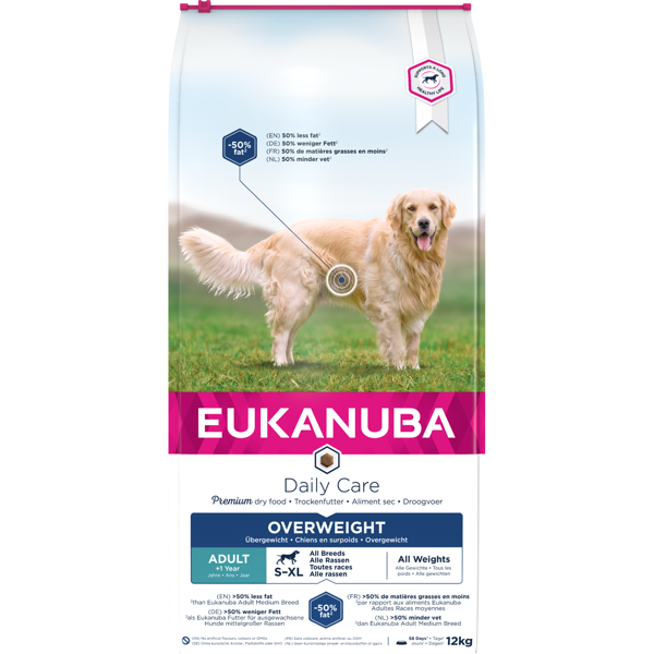 Eukanuba Daily Care Overweight sausas maistas antsvorio turintiems šunims su vištiena, 12 kg 