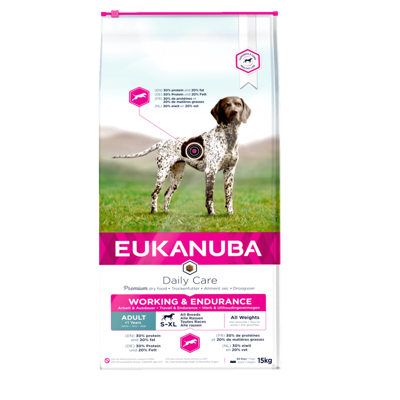 Eukanuba Daily Care Working and Endurance sausas maistas šunims su vištiena, 15 kg