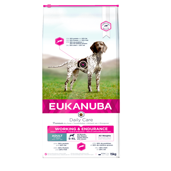 Eukanuba Daily Care Working and Endurance sausas maistas šunims su vištiena, 15 kg