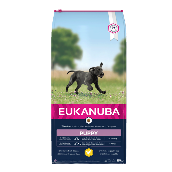 Eukanuba Large Puppy sausas maistas didelių veislių šuniukams su vištiena, 15 kg