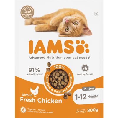 IAMS sausas maistas kačiukams su vištiena, 0,8 kg