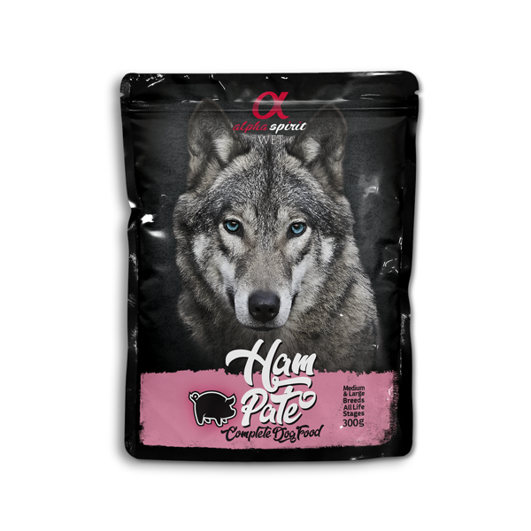 ALPHA SPIRIT Wet konservuoti putėsiai šunims su kumpiu 300 g
