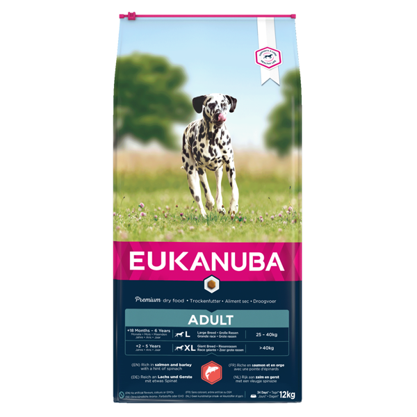 Eukanuba Large Adult sausas maistas didelių veislių šunims su lašiša ir miežiais, 12 kg