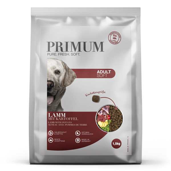 PRIMUM sausas maistas suaugusiems šunims su ėriena ir bulvėmis, 1,5 kg