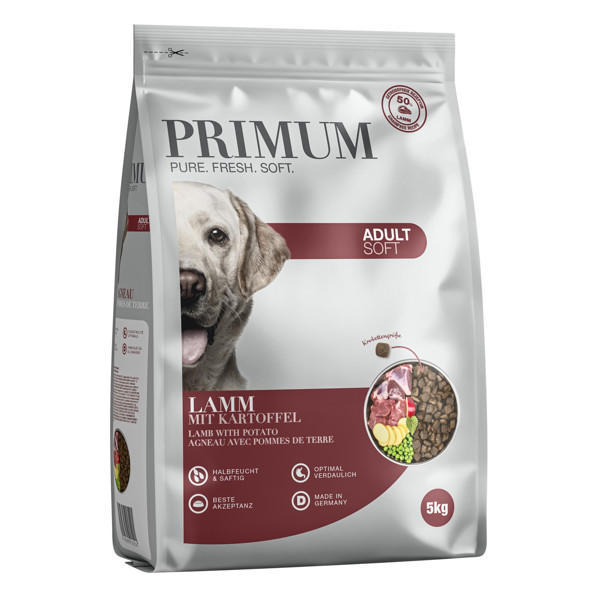 PRIMUM sausas maistas suaugusiems šunims su ėriena ir bulvėmis, 5 kg