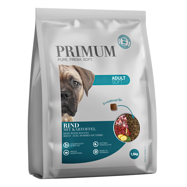 PRIMUM sausas maistas suaugusiems šunims su jautiena ir bulvėmis, 1,5 kg