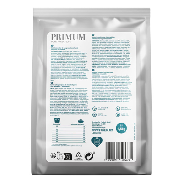 PRIMUM sausas maistas suaugusiems šunims su jautiena ir bulvėmis, 1,5 kg