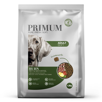 PRIMUM sausas maistas suaugusiems šunims su minkšta vištiena ir bulvėmis 1,5 kg