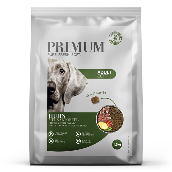 PRIMUM sausas maistas suaugusiems šunims su minkšta vištiena ir bulvėmis 1,5 kg