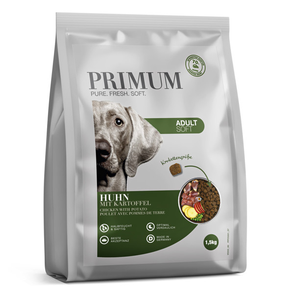 PRIMUM sausas maistas suaugusiems šunims su minkšta vištiena ir bulvėmis 1,5 kg