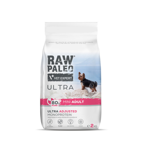 RAW PALEO Ultra sausas maistas mažų veislių suaugusiems šunims su kiauliena 2 kg