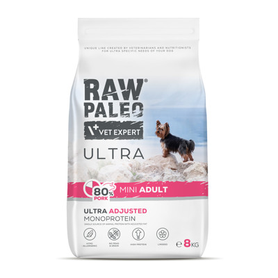 RAW PALEO Ultra sausas maistas mažų veislių suaugusiems šunims su kiauliena 8 kg