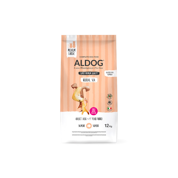 ALDOG Nordic Sea sausas maistas vidutinių ir didelių veislių šunims su lašiša, grūdais, 12 kg
