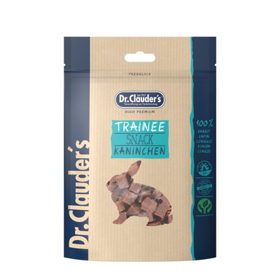 DR. CLAUDER'S Trainee Snack vytintos triušienos skanėstai kubeliais šunims ir katėms, 80 g