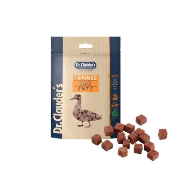 DR. CLAUDER'S Trainee Snack vytintos antienos skanėstai kubeliais šunims ir katėms, 80 g