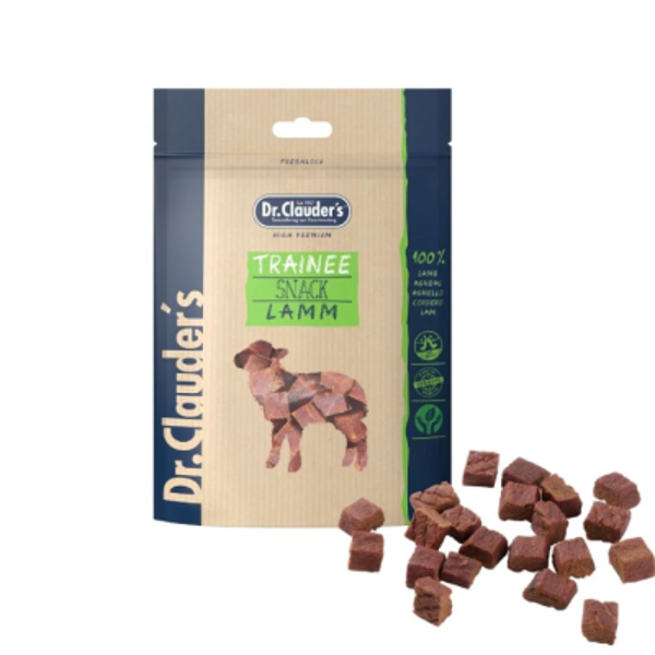 DR. CLAUDER'S Trainee Snack vytintos ėrienos skanėstai kubeliais šunims ir katėms, 80 g