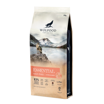 WOLFOOD Essential Extra Salmon sausas maistas susugusiems ir jautriems šunims su lašiša, 14kg