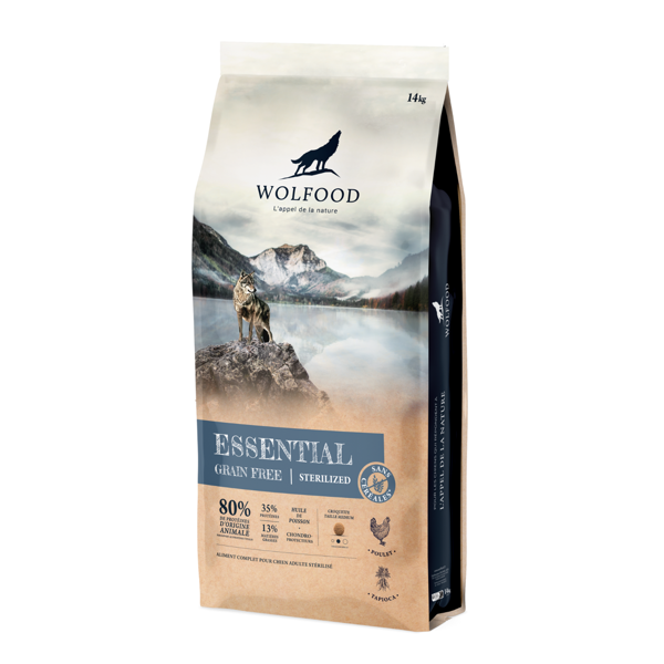WOLFOOD Essential GF Sterilized sausas maistas susugusiems sterilizuotiems šunims, 14kg   