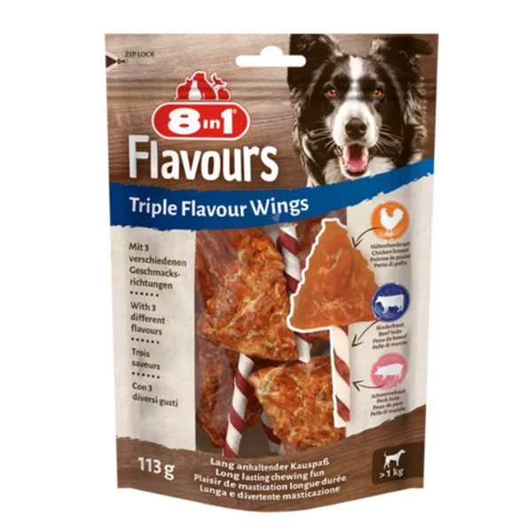 8in1 Flavours trigubo skonio sparneliai šunims, 113 g