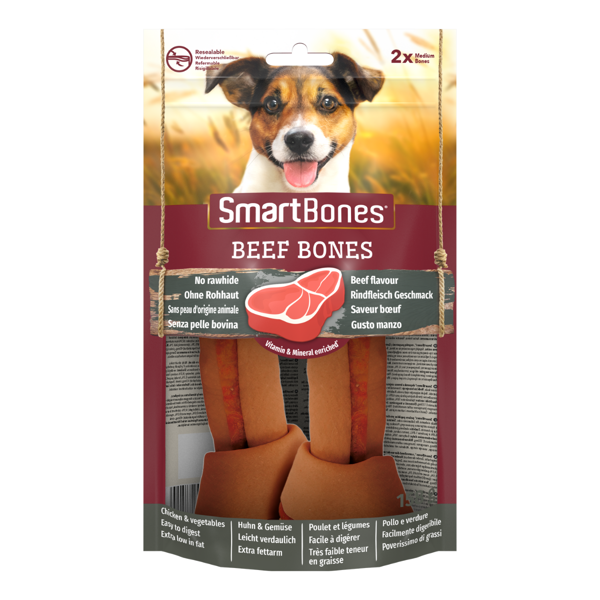 SmartBones Beef Bones skanėstai su jautiena vidutinio dydžio veislių šunims, 2 vnt.