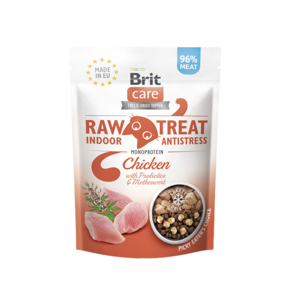 Brit Care Cat Raw Indoor Antistress  skanėstas katėms su vištiena ir probiotikais, 40g