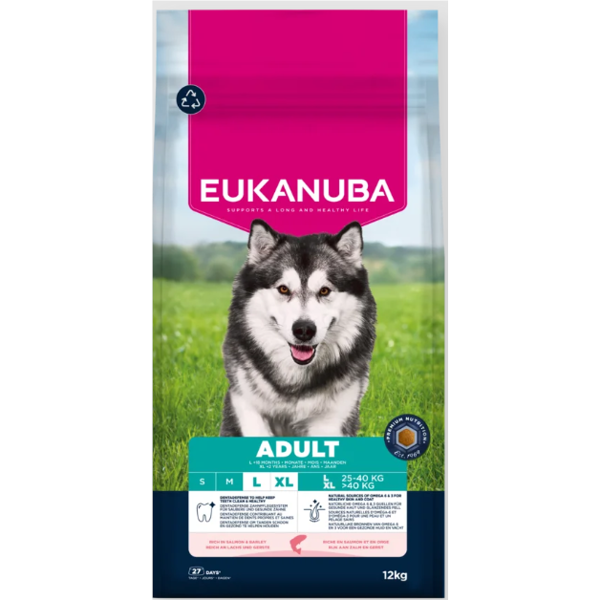 Eukanuba Life Care Large Adult sausas maistas didelių veislių šunims su lašiša ir miežiais, 12 kg