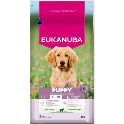 Eukanuba Life Care Large Puppy sausas maistas didelių veislių šuniukams su ėriena ir ryžiais, 3 kg
