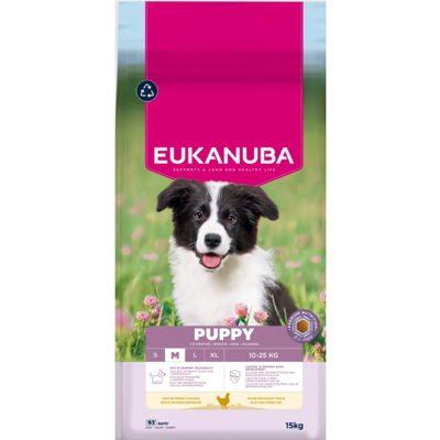 Eukanuba Life Care Medium Puppy sausas maistas vidutinių veislių šuniukams su vištiena, 15 kg