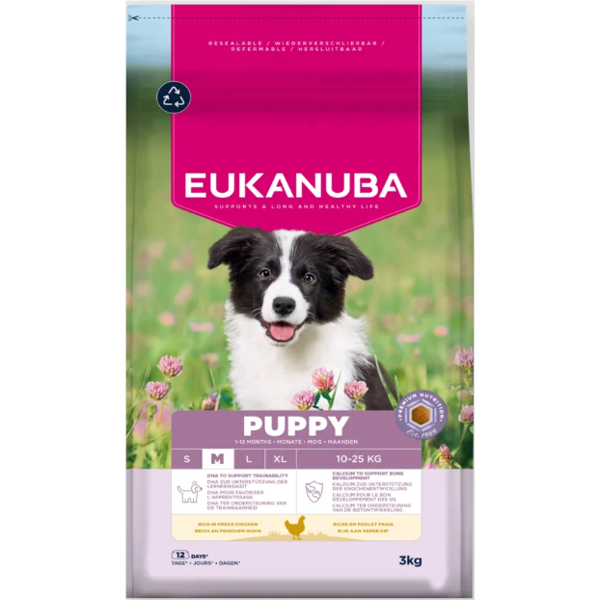 Eukanuba Life Care Medium Puppy sausas maistas vidutinių veislių šuniukams su vištiena, 3 kg