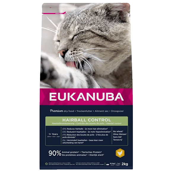 Eukanuba Hairball Control sausas maistas katėms su vištiena, 2 kg