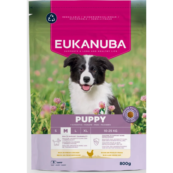 Eukanuba Life Care Medium Puppy sausas maistas vidutinių veislių šuniukams su vištiena, 800 g