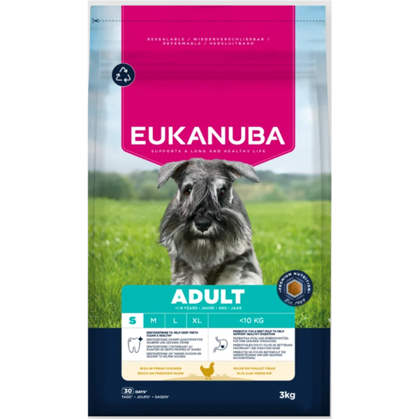 Eukanuba Life Care Small Adult sausas maistas mažų veislių šunims su vištiena, 3 kg