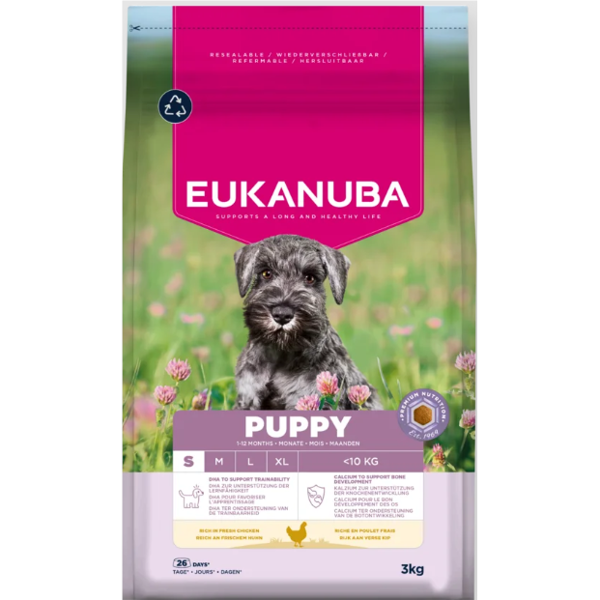 Eukanuba Life Care Small Puppy sausas maistas mažų veislių šuniukams su vištiena, 3 kg