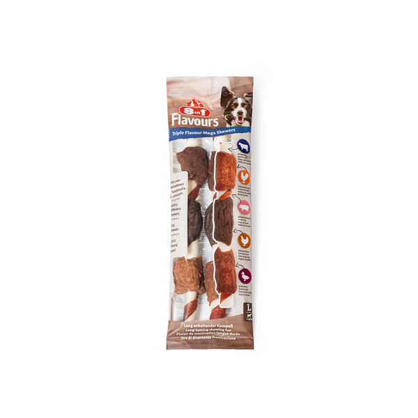 8in1 Flavours Mega Skewers trigubo skonio skanėstas šunims, 160 g