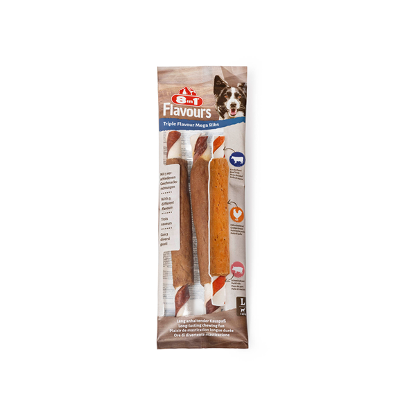 8in1 Flavours Mega Twisted Sticks trigubo skonio skanėstas šunims, 140 g