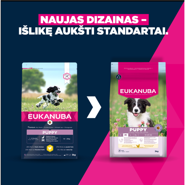 Eukanuba Life Care Medium Puppy sausas maistas vidutinių veislių šuniukams su vištiena, 3 kg