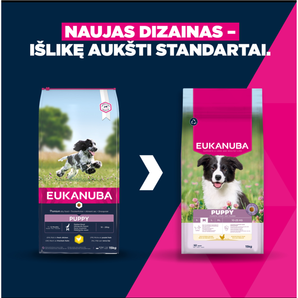 Eukanuba Life Care Medium Puppy sausas maistas vidutinių veislių šuniukams su vištiena, 15 kg