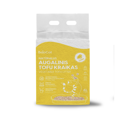 BELOCAT Tofu kačių kraikas, citrinų kvapo, 6l / 2,5 kg., 2 mm granulės