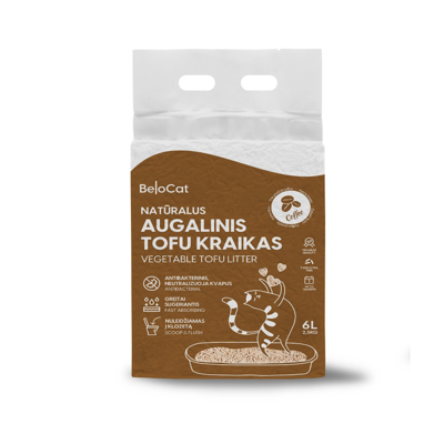BELOCAT Tofu kačių kraikas, kavos kvapo, 6l / 2,5 kg., 2 mm granulės