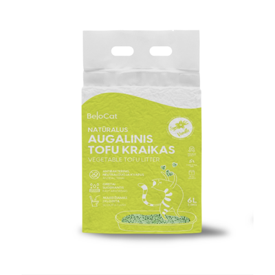 BELOCAT Tofu kačių kraikas, vanilės kvapo 6l / 2,5 kg., 2 mm granulės