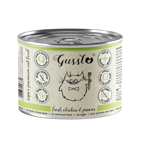 GUSSTO Fresh Chicken & Prawns konservai katėms su vištiena ir krevetėmis, 200g