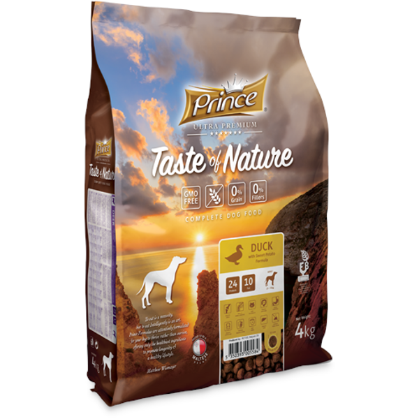 PRINCE T'O'Nature sausas ėdalas šunims be grūdų su antiena ir batatais, 4kg