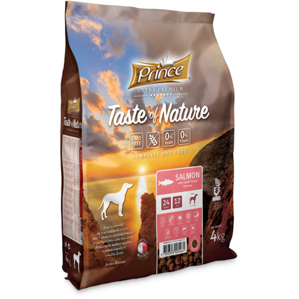 PRINCE T'O'Nature sausas ėdalas šunims be grūdų su lašiša ir batatais, 4kg